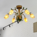 Antique Tulip Ceiling Light Fixture 6/8/10 Bulbs Metal LED Semi Mount Lighting in Brass for Living Room