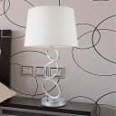 Tapered Drum Table Light Modernism Fabric 1 Head Small Desk Lamp in White for Study