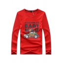 Cool Fashion Long Sleeve Round Neck Letter BABY Monkey Printed Slim Fit Graphic T Shirt for Boys