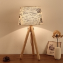 Contemporary 1 Bulb Task Lighting Wood Cone Reading Book Light with Fabric Shade