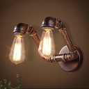 2 Lights Pipe Wall Mounted Light Vintage Rust Finish Metallic Sconce Lamp with Round Backplate