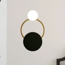Metal Ring Sconce Lighting Contemporary 1-Head Wall Lamp Fixture with Black Round Backplate for Bedside