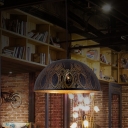1 Head Metal Drop Pendant Vintage Black Rhombus/Spot/Circle Restaurant Hanging Light Fixture