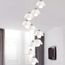 White Glass Scalloped Cluster Pendant Modernist 10 Bulbs Ceiling Suspension Lamp for Living Room