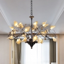 Antique Brass Curved Hanging Chandelier Pastoral Metal 25 Lights Restaurant LED Ceiling Pendant