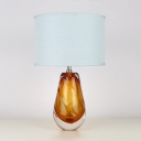 Fabric Cylindrical Desk Light Modernist 1 Head White Nightstand Lamp with Crystal Base