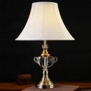 1 Bulb Living Room Table Lamp Contemporary White Desk Light with Bell Fabric Shade