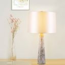 Shaded Desk Light Modern Fabric 1 Bulb Night Table Lamp in White with Marble Base