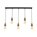 5 Light LED Mulit Light Pendant  in Antique Brass for Kitchen Pool Table Bar Counter Hanging Linear
