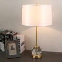 Contemporary 1 Bulb Nightstand Lamp Gold Barrel Reading Book Light with Fabric Shade