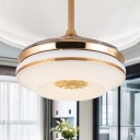 Acrylic Gold Hanging Fan Lighting Ring LED Modern Semi Flush Mount Light with 4 Blades