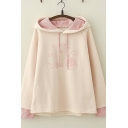Pretty Girls Long Sleeve Drawstring Checkered Cartoon Patterned Loose Fit Hoodie