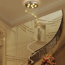 Modern 6 Heads Suspension Lighting Gold Spiral LED Multi Light Pendant with Beveled Crystal Shade