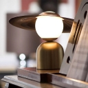 Modernist Flare Task Lamp Metal 1 Bulb Desk Light in Brass with Ball White Glass Shade