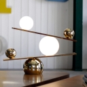 Contemporary 2 Heads Table Light Gold Sphere Small Desk Lamp with Milky Glass Shade