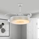 Drum Acrylic 8 Blades Ceiling Fan Light Modern LED Bedroom Semi Flush Mounted Lamp in White with Flower Pattern, 48