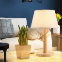Wide Flare Desk Light Modernism Fabric 1 Bulb Night Table Lamp in Wood for Bedroom
