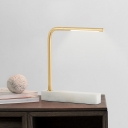 Curved Arm Table Light Modern Metal LED Brass Desk lamp with Rectangle White Marble Base