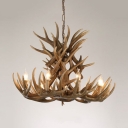 Rustic Style Candle Chandelier with 6/9 Arms Antlers Resin 9 Lights Hanging Light for Dining Room Living Room