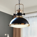 1 Head Pendant Vintage Kitchen Hanging Light Fixture with Dome Metallic Shade in Black