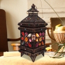 Bronze Tower Task Light Art Deco Metal 1 Head Small Desk Lamp with Colorful Crystal Bead