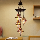 Carved Chandelier Lighting Decorative Metal 4 Bulbs Ceiling Suspension Lamp in Copper