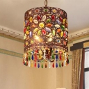 Copper Carved Ceiling Lamp Art Deco Metal 1 Bulb Living Room Hanging Pendant Light