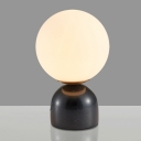 Contemporary Round Table Light Milky Glass 1 Bulb Desk Lamp in Black with Marble Base