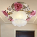 Rose Hallway Ceiling Lamp Vintage Metal 1 Bulb White Semi Flush Mount Light Fixture