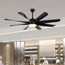 Black LED Hanging Fan Lighting Modernist Acrylic Round 8 Blades Semi Flush Mount Lamp for Living Room, 60