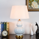 Ceramic Gourd Task Lamp Modernist 1 Head White Table Light with Cone Fabric Shade