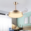 Gold LED Semi Flush Light Modern Metallic Round Hanging Ceiling Fan Lamp with 4 Clear Blades for Living Room, 42