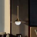 Brass Horn Shape Pendant Lighting Minimalist 1 Bulb Metal Ceiling Hang Fixture with Ball Opal Glass Shade