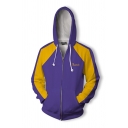 ashionable Purple Long Sleeve Drawstring Letter THANOS Finger Gesture Printed Colorblocked Zip Up Hoodie