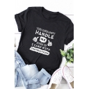 Casual Girls Roll Up Sleeve Crew Neck Letter YOU COULDN'T HANDLE ME Relaxed Fit T Shirt