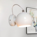 1 Bulb Bedside Sconce Light Fixture Simple White Adjustable Wall Mount Lamp with Global Iron Shade