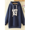 Casual Girls Long Sleeve Letter LATE 52 Embroidery Longline Loose Fit Hoodie