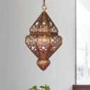 Brass Curved Suspension Lighting Arabian Metal 1 Bulb Restaurant Pendant Light Fixture