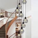 8 Lights Stair Multi Light Pendant Contemporary Black Suspended Lighting Fixture with Geometric Metal Shade