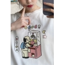 Popular Girls' White Short Sleeve Crew Neck Letter ODOD Cartoon Print Loose Fit Graphic Tee