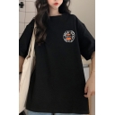 Chic Korean Girls' Short Sleeve Crew Neck MADE WITH LOVE Letter Print Loose Fit Long T Shirt