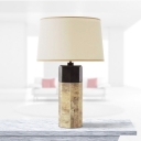 Contemporary Tapered Drum Task Lighting Fabric 1 Bulb Night Table Lamp in Beige