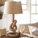 Industrial Knots Table Lamp 1 Light Rope Nightstand Lighting in Beige with Barrel Fabric Shade
