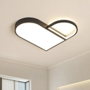 Love Heart Shape Bedroom Flush Mount Metallic LED Contemporary Close to Ceiling Lamp in White/Black, 19.5
