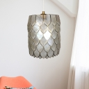 Modernist Drum Pendant Light Fixture Shell 1-Bulb Bedroom Hanging Lamp Kit in Silver with Scale Design