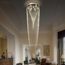 9 Bulbs Hall Cluster Pendant Contemporary Silver LED Ceiling Light with Bead Faceted Crystal Shade