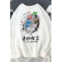 Novelty Guys' Long Sleeve Crew Neck Chinese Letter Dragon Printed Loose Fit Graphic Pullover Sweatshirt