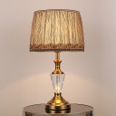 Contemporary 1 Bulb Task Lighting Brown Barrel Night Table Lamp with Fabric Shade