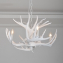 4 Light Antler Hanging Light Lodge Designers Style White Resin Suspension Light for Living Room