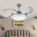 4-Blade LED Acrylic Hanging Fan Light Modern Nickel Cascaded Bedroom Semi Flush Lamp Fixture with Remote Control, 36